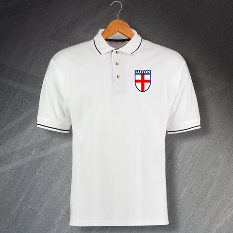 Luton Football Polo Shirt Embroidered Contrast Flag of England Shield
