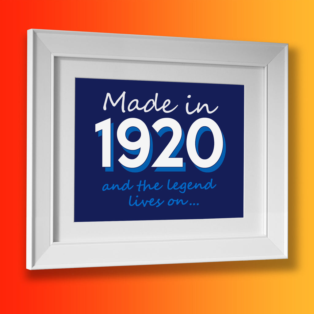 Made In 1920 and The Legend Lives On Framed Print Navy