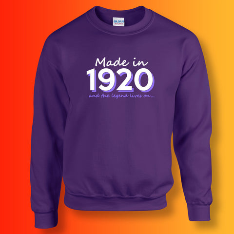 Made In 1920 and The Legend Lives On Sweater Purple