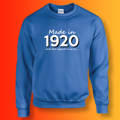 Made In 1920 and The Legend Lives On Sweater Royal Blue