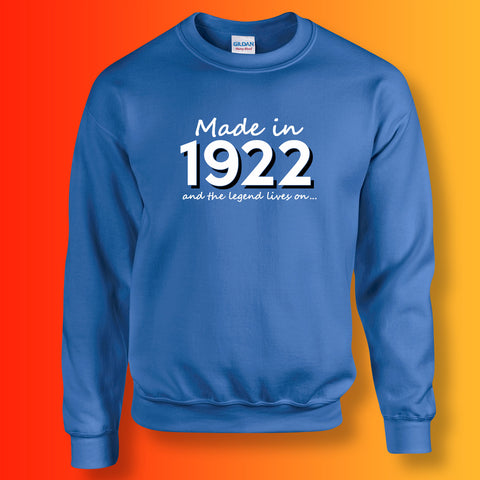 Made In 1922 and The Legend Lives On Sweater Royal Blue