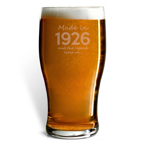 Made In 1926 and The Legend Lives On Beer Glass