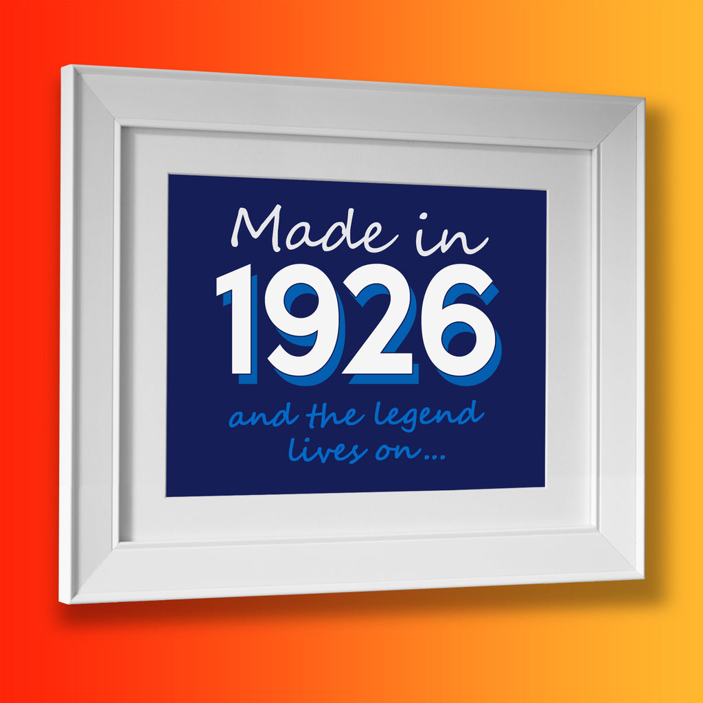 Made In 1926 and The Legend Lives On Framed Print Navy