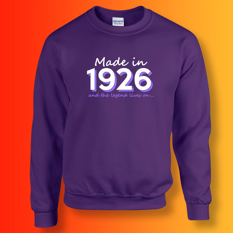 Made In 1926 and The Legend Lives On Sweater Purple