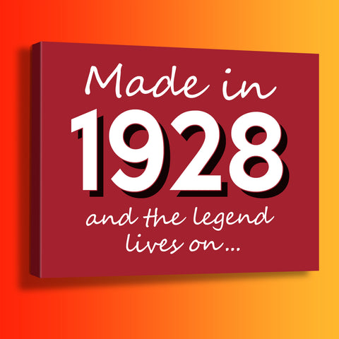 Made In 1928 and The Legend Lives On Canvas Print Brick Red