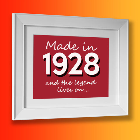 Made In 1928 and The Legend Lives On Framed Print Brick Red