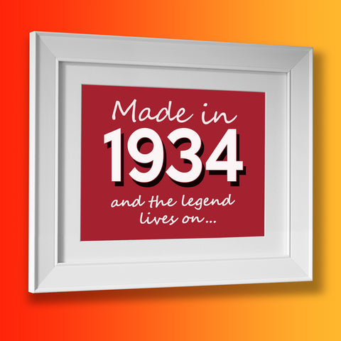 Made In 1934 and The Legend Lives On Framed Print Brick Red