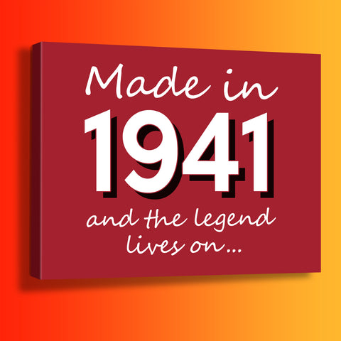 Made In 1941 and The Legend Lives On Canvas Print Brick Red