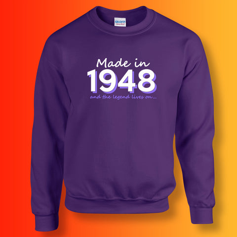 Made In 1948 and The Legend Lives On Sweater Purple