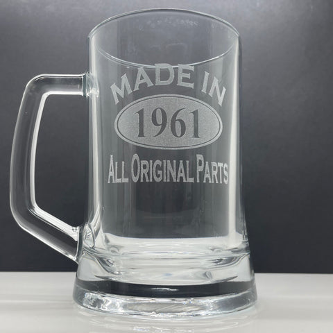 1961 Glass Tankard Engraved Made in 1961 All Original Parts
