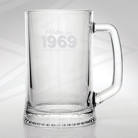 1969 Glass Tankard Engraved Made in 1969 and The Legend Lives On