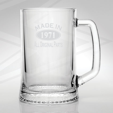 1971 Glass Tankard Engraved Made in 1971 All Original Parts