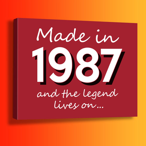 Made In 1987 and The Legend Lives On Canvas Print Brick Red