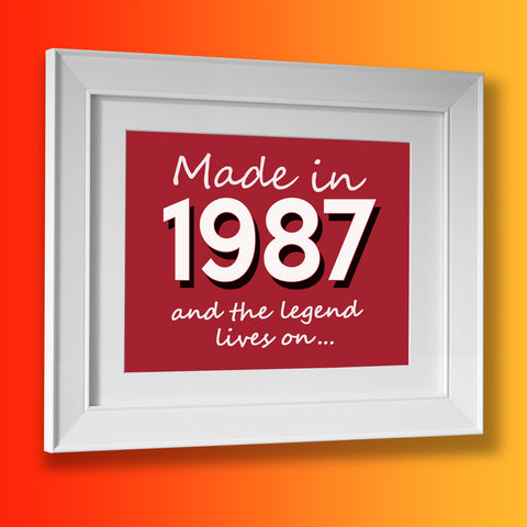 Made In 1987 and The Legend Lives On Framed Print Brick Red