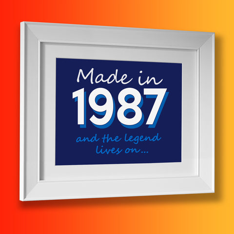 Made In 1987 and The Legend Lives On Framed Print Navy