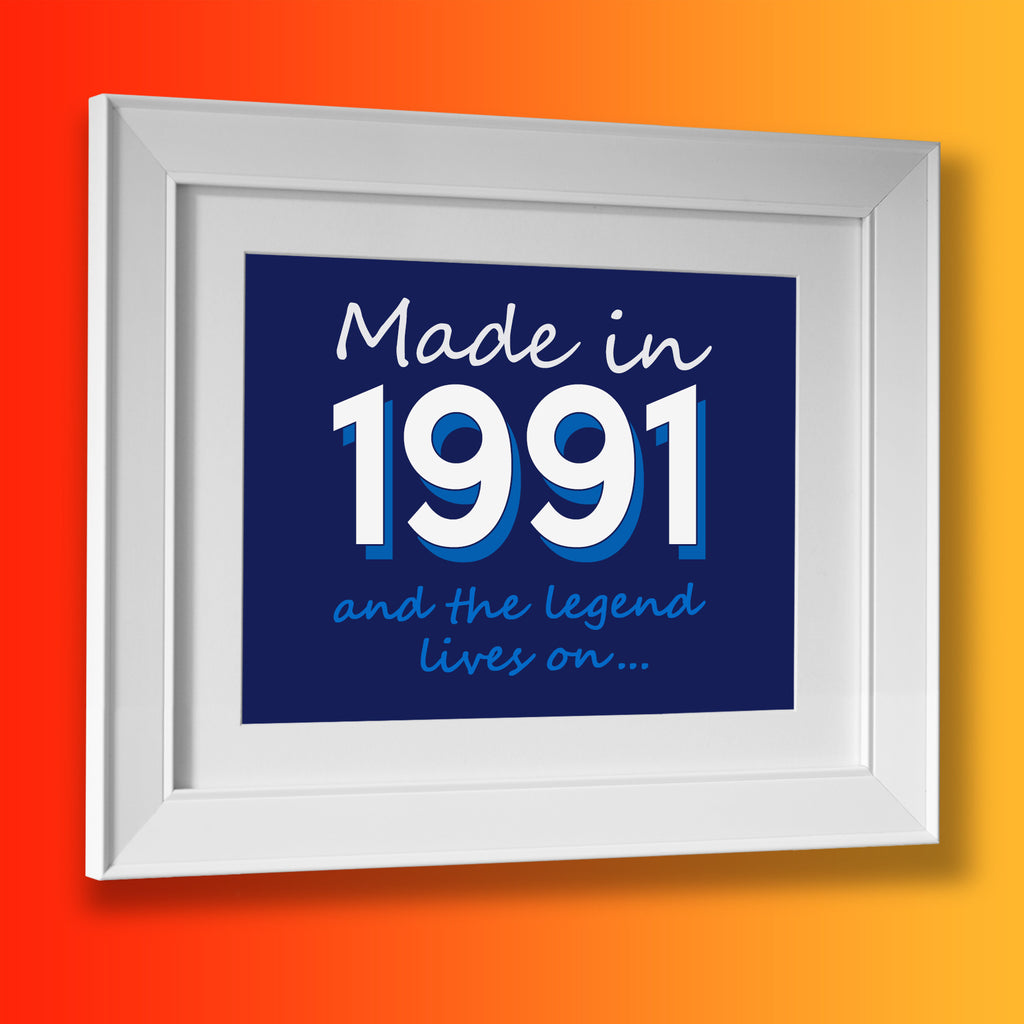 Made In 1991 and The Legend Lives On Framed Print Navy