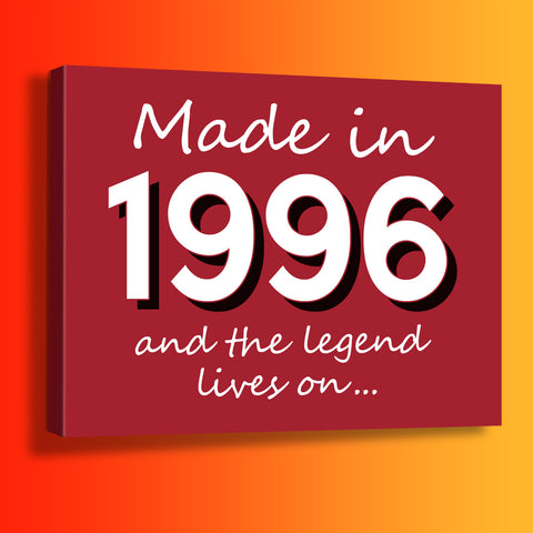 Made In 1996 and The Legend Lives On Canvas Print Brick Red