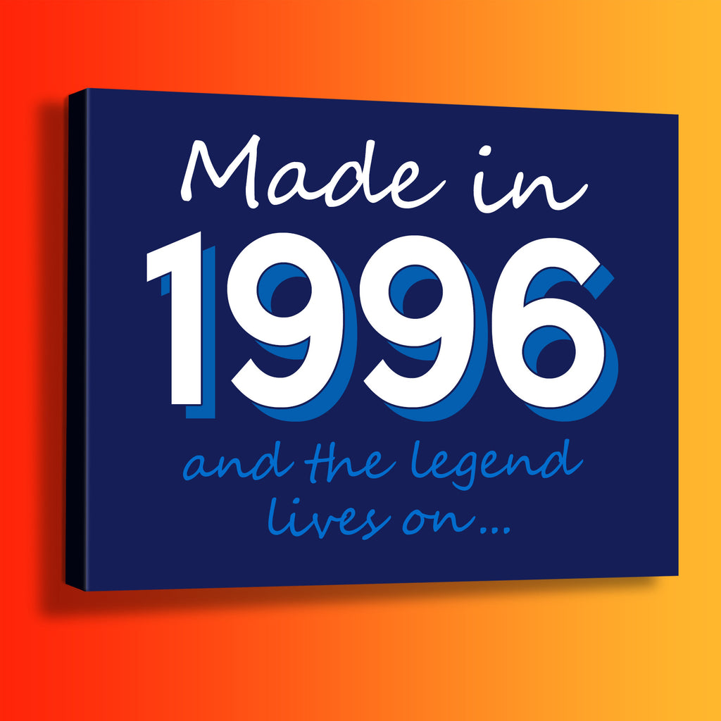 Made In 1996 and The Legend Lives On Canvas Print Navy