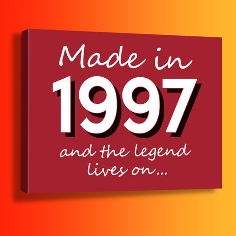 Made In 1997 and The Legend Lives On Canvas Print Brick Red