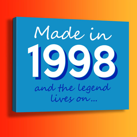 Made In 1998 and The Legend Lives On Canvas Print Azure