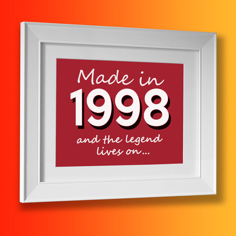 Made In 1998 and The Legend Lives On Framed Print Brick Red