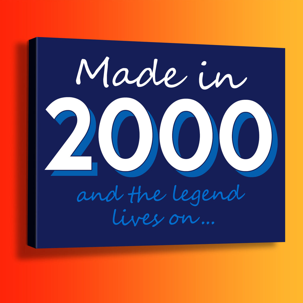 Made In 2000 and The Legend Lives On Canvas Print Navy