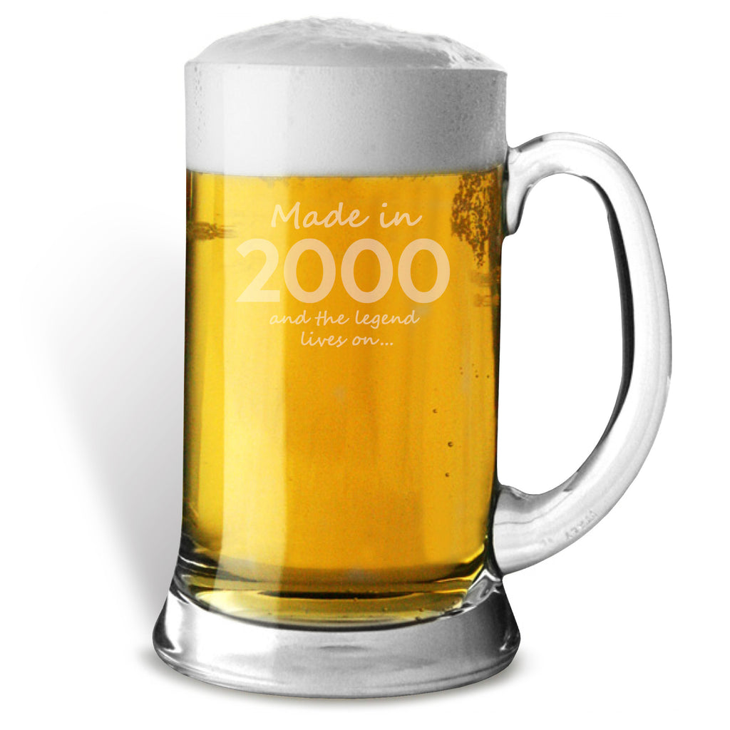 Made In 2000 and The Legend Lives On Glass Tankard