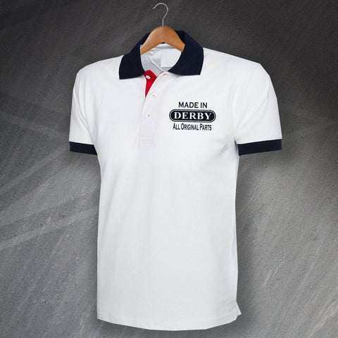 Derby Polo Shirt Embroidered Tricolour Made in Derby All Original Parts