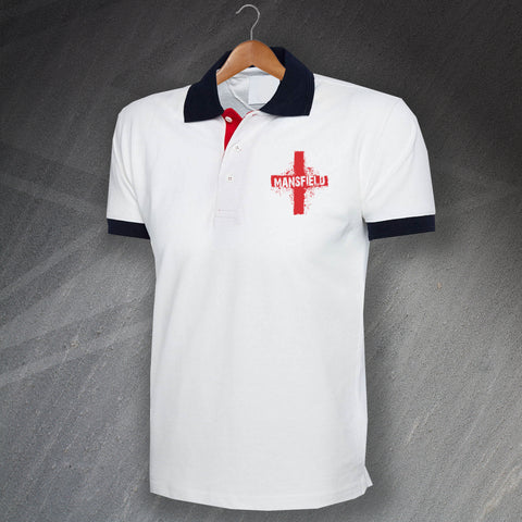 Mansfield Polo Shirt Embroidered Tricolour Grunge Flag of England