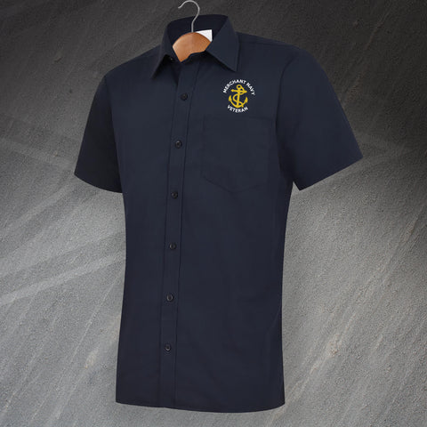 Merchant Navy Shirt Poplin Short Sleeve Embroidered Veteran Anchor