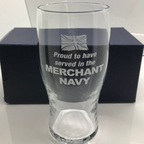 Proud to Have Served in The Merchant Navy Engraved Beer Glass