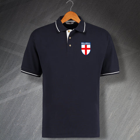 Millwall Football Polo Shirt Embroidered Contrast Flag of England Shield