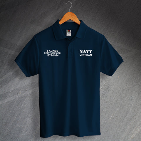 Navy Veteran Printed Polo Shirt Personalised with Service Details