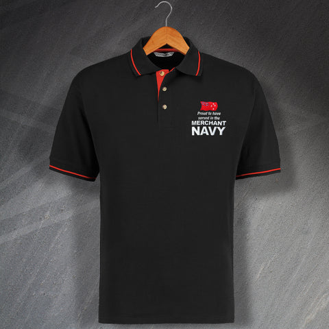 Merchant Navy Polo Shirt Embroidered Contrast Proud to Have Served in The New Zealand Merchant Navy