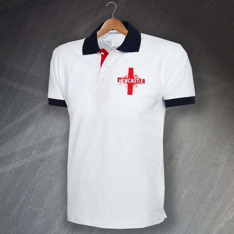 Newcastle Polo Shirt Embroidered Tricolour Grunge Flag of England