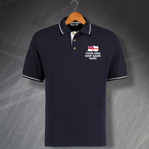 Personalised HMS Ship Embroidered Contrast Polo Shirt