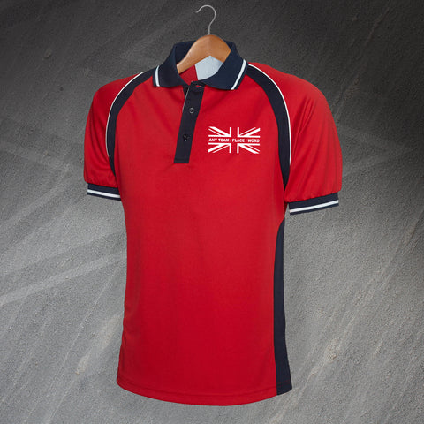 Personalied Union Jack Embroidered Sports Polo Shirt with Any Team, Place or Word