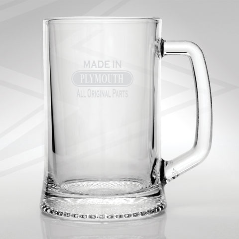 Plymouth Glass Tankard Engraved Made in Plymouth All Original Parts