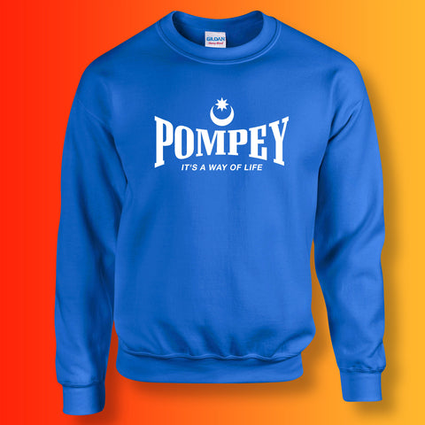 Pompey Sweater with It's a Way of Life Design Royal Blue