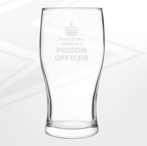 Prison Service Pint Glass Engraved Proud to Have Served as a Prison Officer Crown