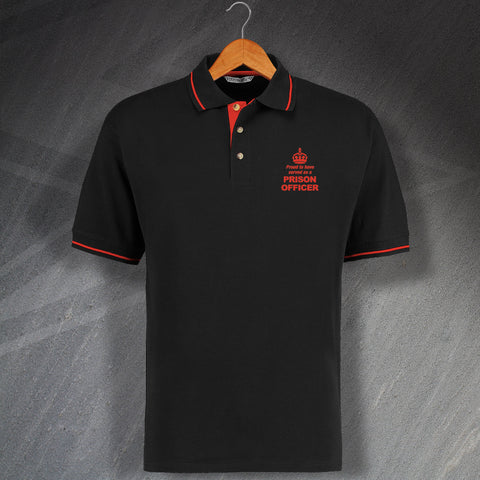 Prison Service Polo Shirt Embroidered Contrast Proud to Have Served as a Prison Officer Crown