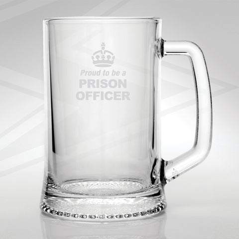 Prison Service Glass Tankard Engraved Proud to Be a Prison Officer Crown