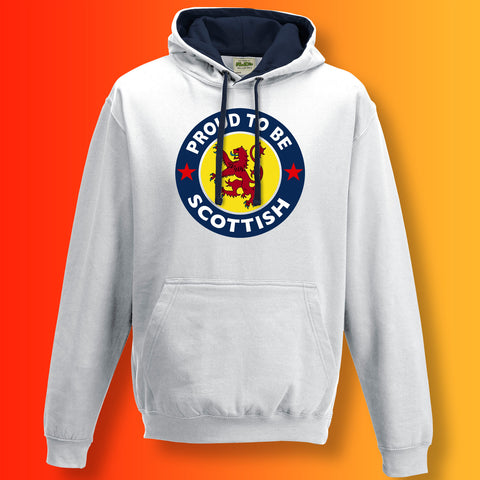 Proud to Be Scottish Contrast Hoodie White Navy