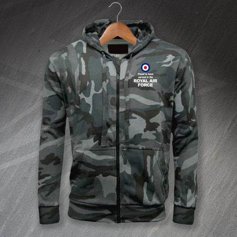 Proud to Have Served in The Royal Air Force Embroidered Camouflage Full Zip Hoodie