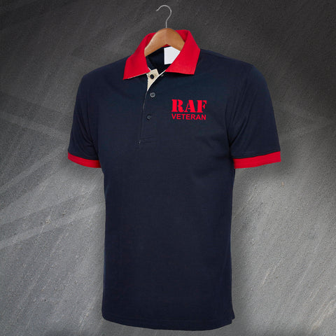 RAF Polo Shirt Embroidered Tricolour Veteran