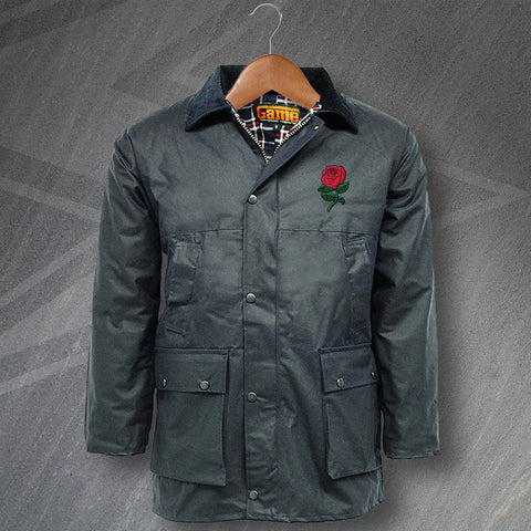 Retro England Rugby Embroidered Padded Wax Jacket