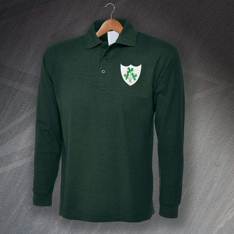 Retro Ireland Rugby 1871 Embroidered Long Sleeve Polo Shirt