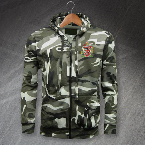 Retro Newcastle 1969 Embroidered Camouflage Full Zip Hoodie