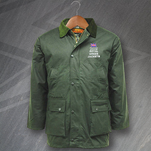 Royal Green Jackets Wax Jacket Embroidered Padded Proud to Have Served
