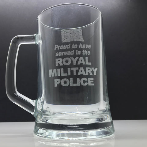 Royal Military Police Glass Tankard Engraved Proud to Have Served